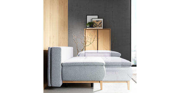 BOXSPRINGSOFA  mit Stoffauswahl, Schlafen auf Sitzhöhe Webstoff Hellgrau  - Eichefarben/Beige, Design, Holz/Textil (202/93/100cm) - Carryhome
