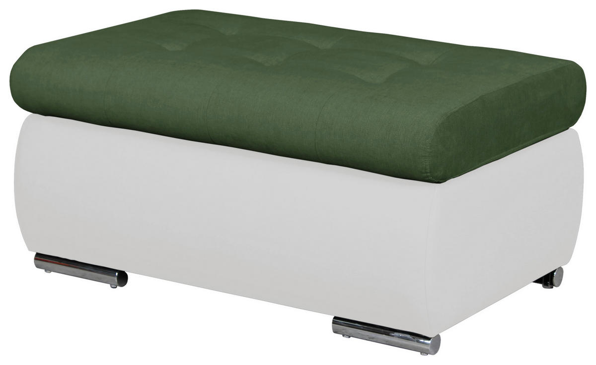 HOCKER Lederlook, Flachgewebe Weiß, Olivgrün  - Weiß/Olivgrün, Design, Kunststoff/Textil (92/45/61cm) - MID.YOU