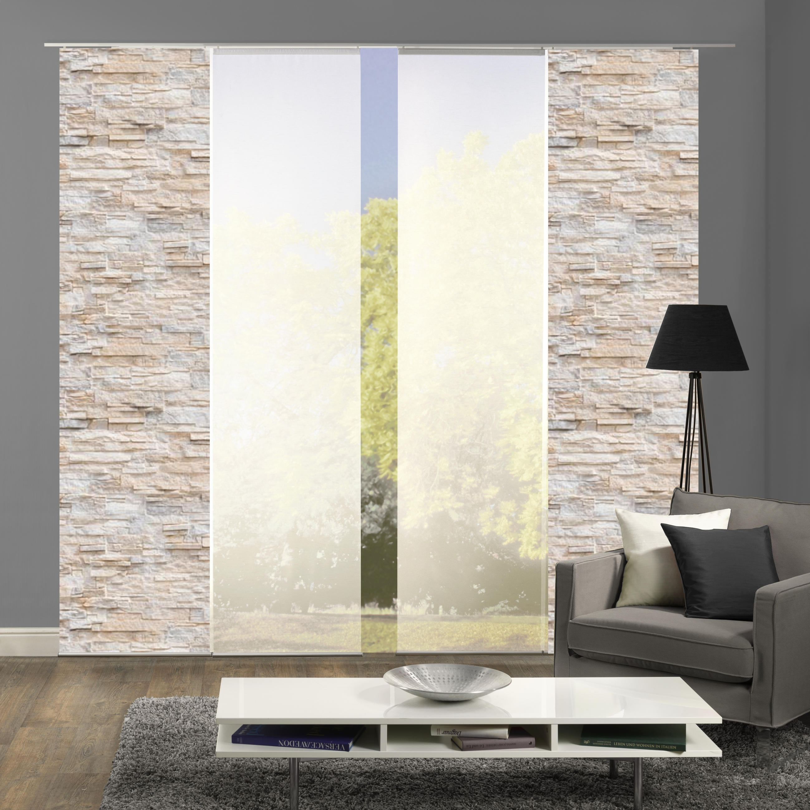 FLÄCHENVORHANG  4 Stück  halbtransparent   60/245 cm  - Naturfarben/Weiß, Design, Textil (60/245cm)