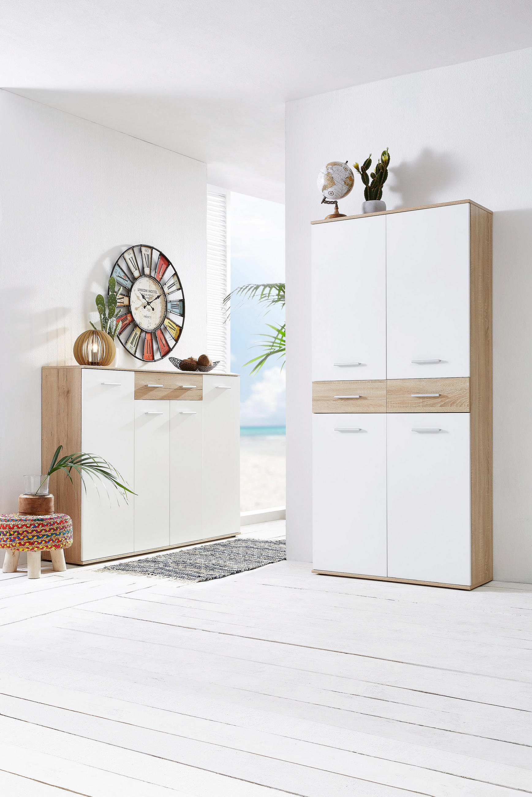 SCHUHSCHRANK - Eichefarben/Silberfarben, Design, Holzwerkstoff/Kunststoff (90/195/35cm) - XORA