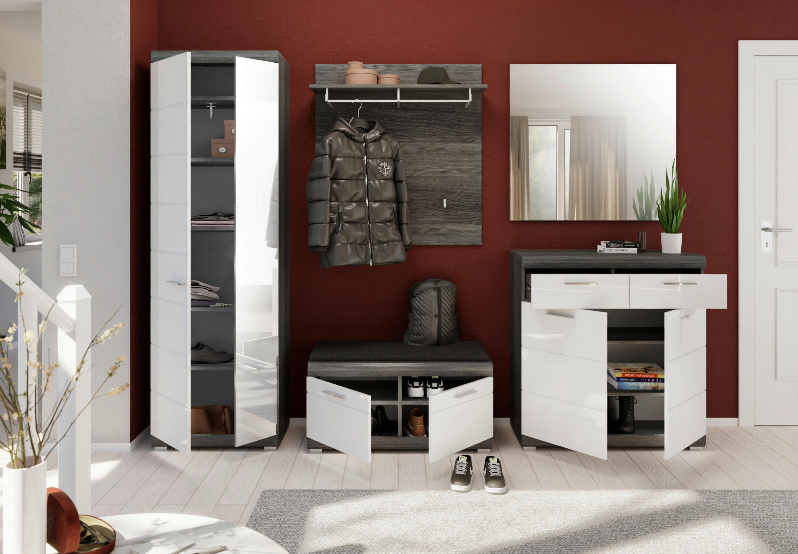 GARDEROBENSCHRANK 90/96/37 cm  - Chromfarben/Weiß Hochglanz, Design, Holzwerkstoff/Kunststoff (90/96/37cm) - MID.YOU