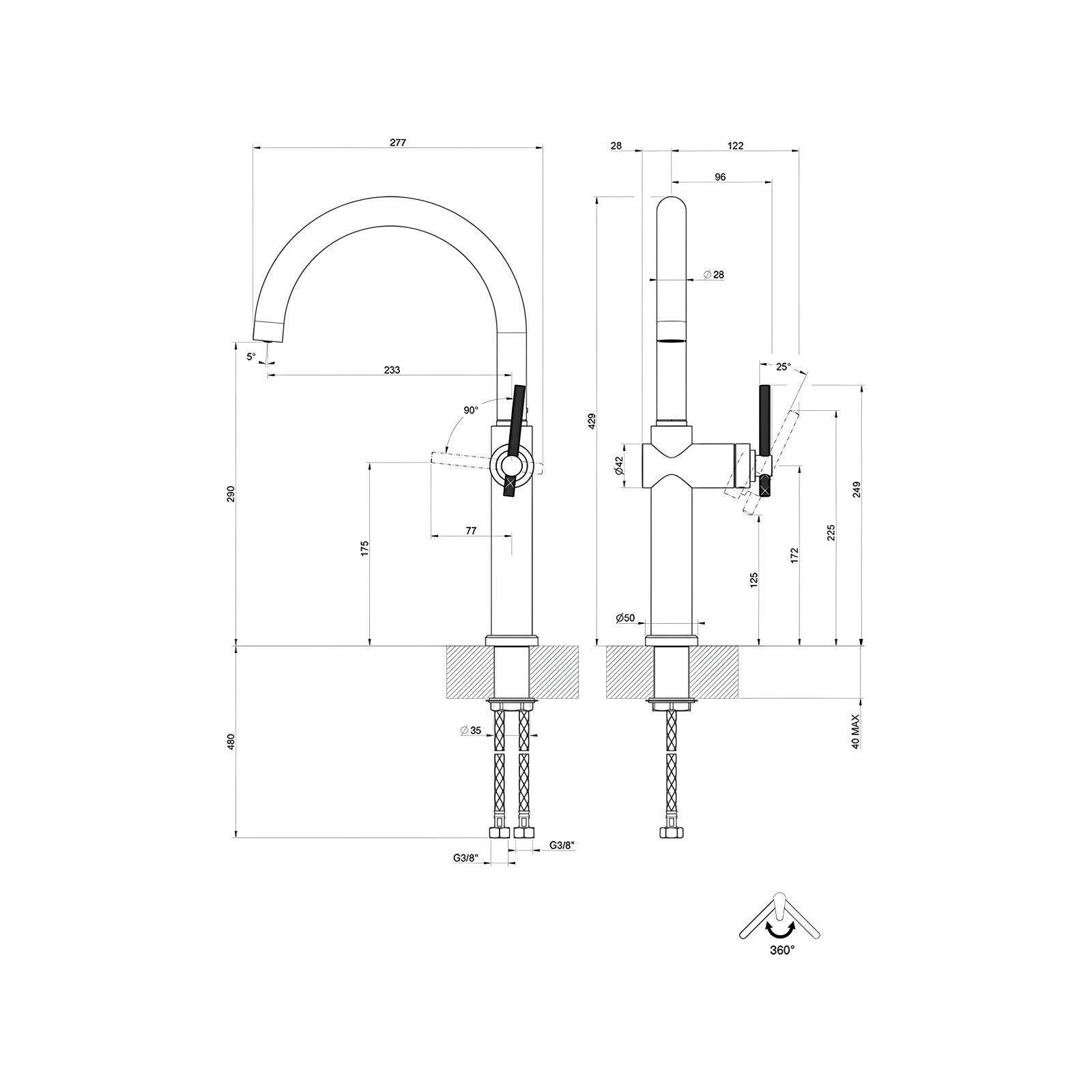 KÜCHENARMATUR - Schwarz, Basics, Keramik/Metall (12,2/42,9/27,7cm) - HKT