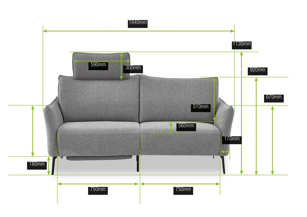 3-SITZER-SOFA Chenille Senfgelb  - Senfgelb/Schwarz, KONVENTIONELL, Textil/Metall (184/90/92cm) - Elegando