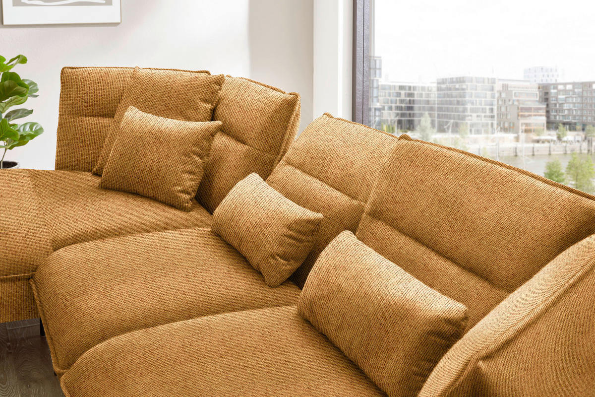 ECKSOFA in Flachgewebe Currygelb  - Currygelb/Schwarz, Design, Textil/Metall (153/339cm) - Moderano
