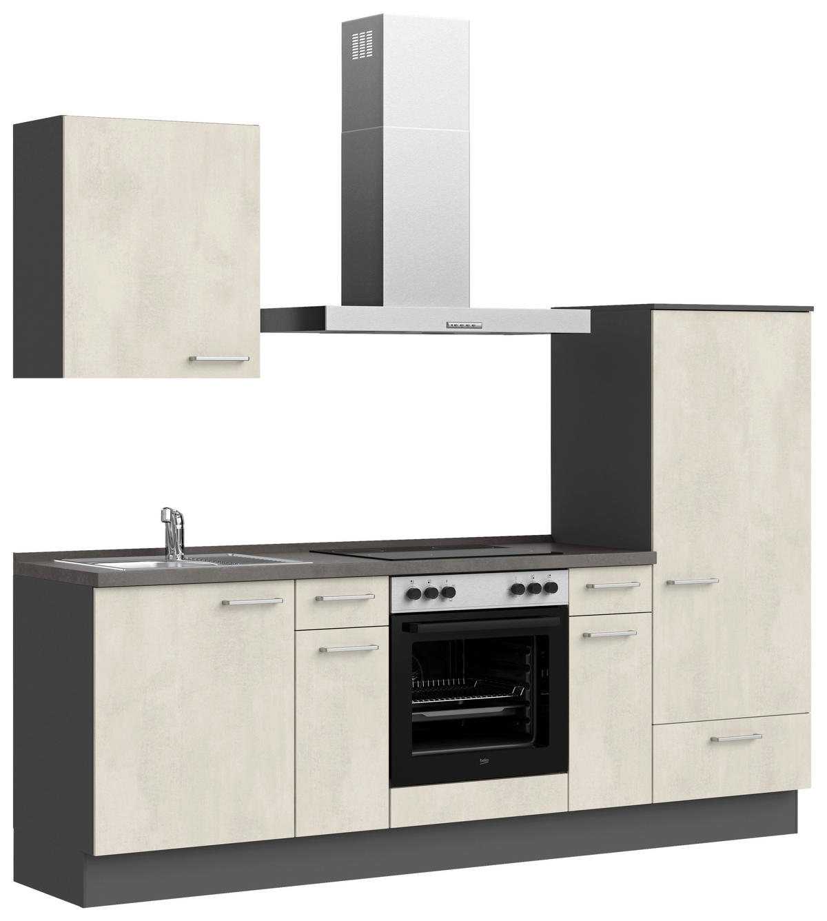 KÜCHENBLOCK Riva 240 cm  in Weiß, Schieferfarben  - Schieferfarben/Edelstahlfarben, MODERN, Holzwerkstoff/Metall (240cm) - Nobilia