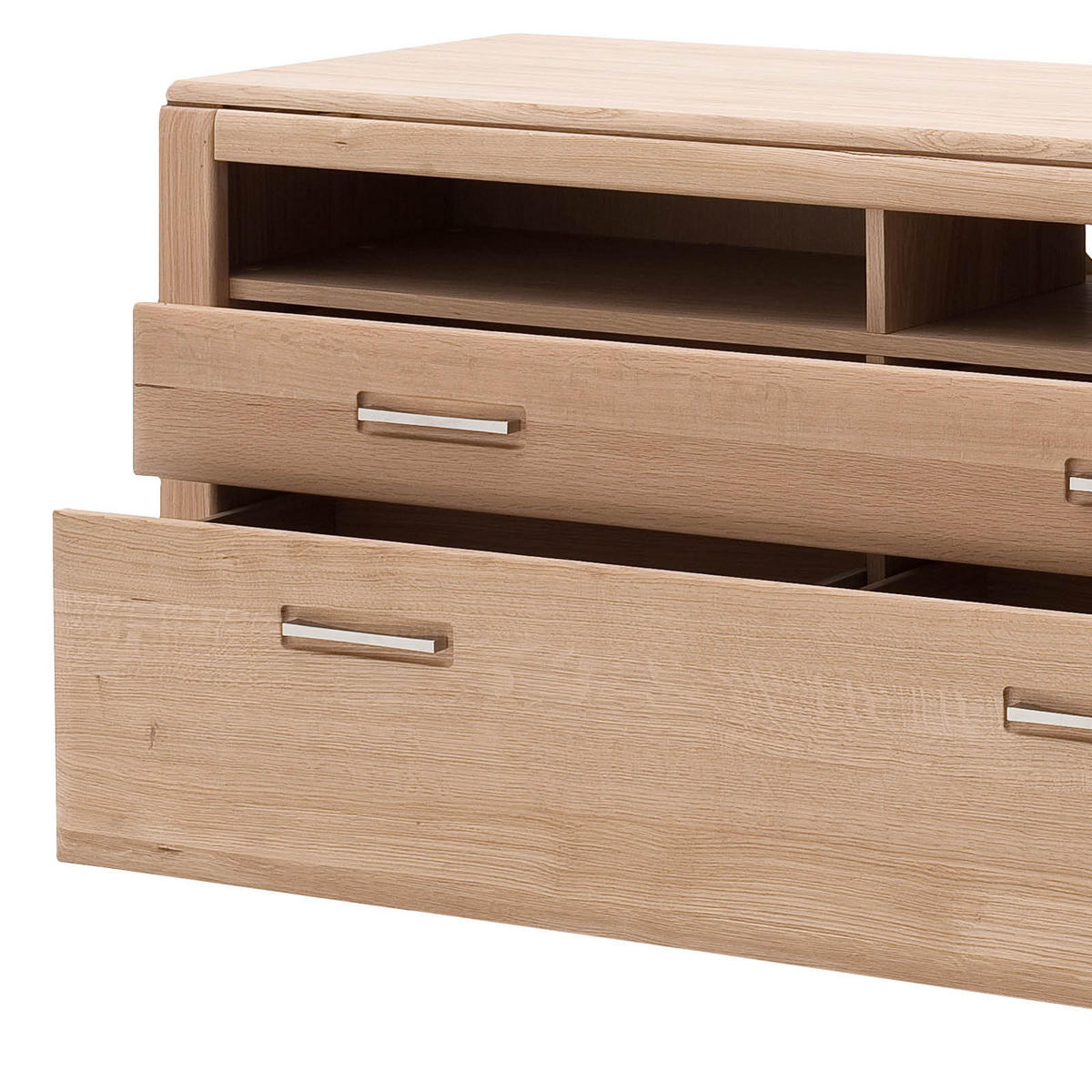 MEDIABÄNK i faner, delar i massivt trä ek ekfärgad  - silver/ekfärgad, Design, metall/trämaterial (223/69/51cm) - Livetastic
