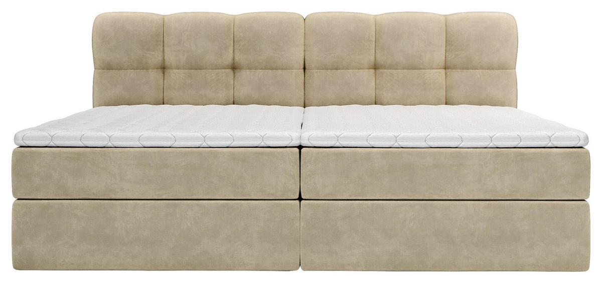 BOXBETT 240/200 cm,  in Hellbraun, Matratze, Bettkasten, Topper, H3 = fest  - Hellbraun/Schwarz, KONVENTIONELL, Kunststoff/Textil (240/200cm) - Chameo