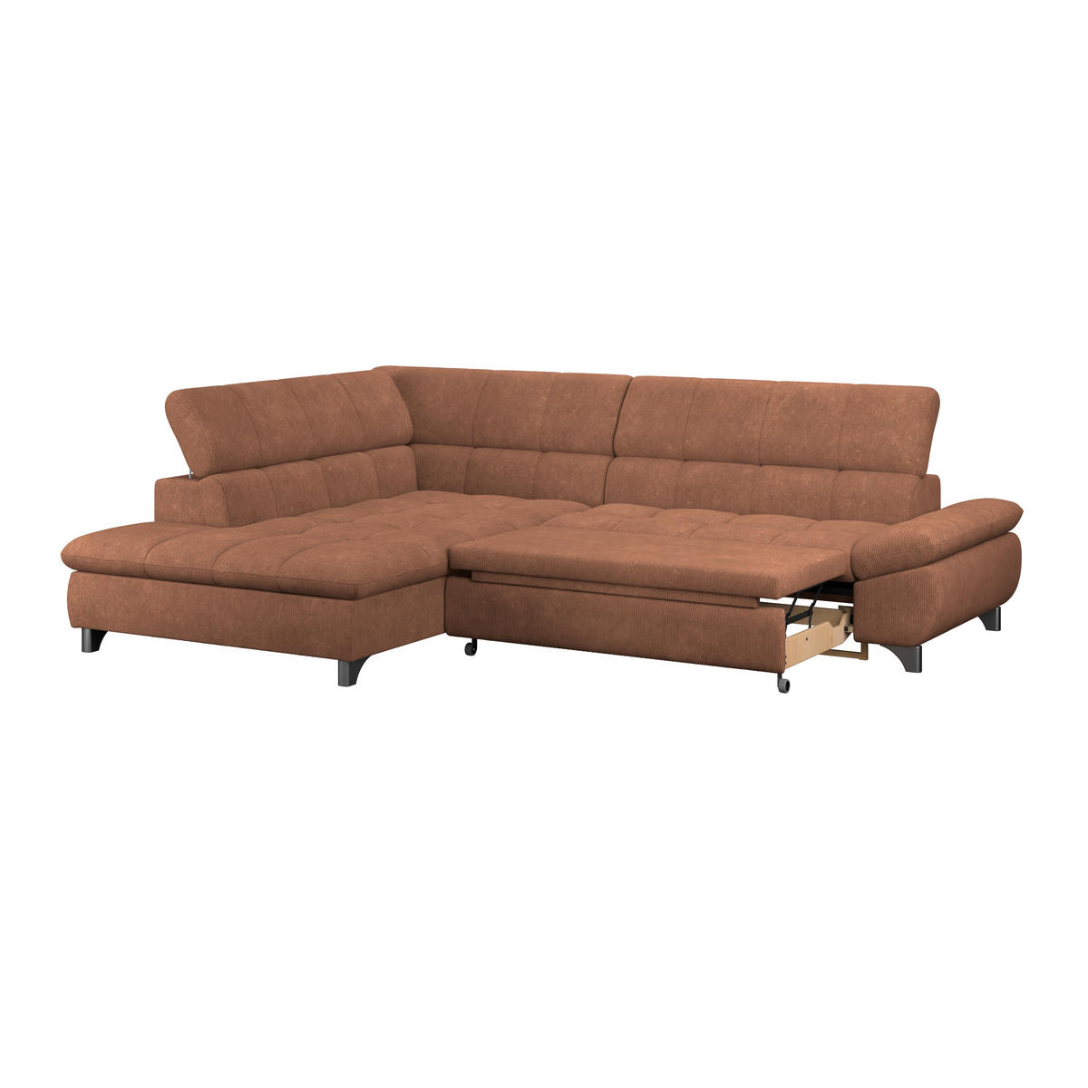 ECKSOFA Rotbraun Chenille  - Chromfarben/Rotbraun, KONVENTIONELL, Textil/Metall (234/312cm) - Livetastic