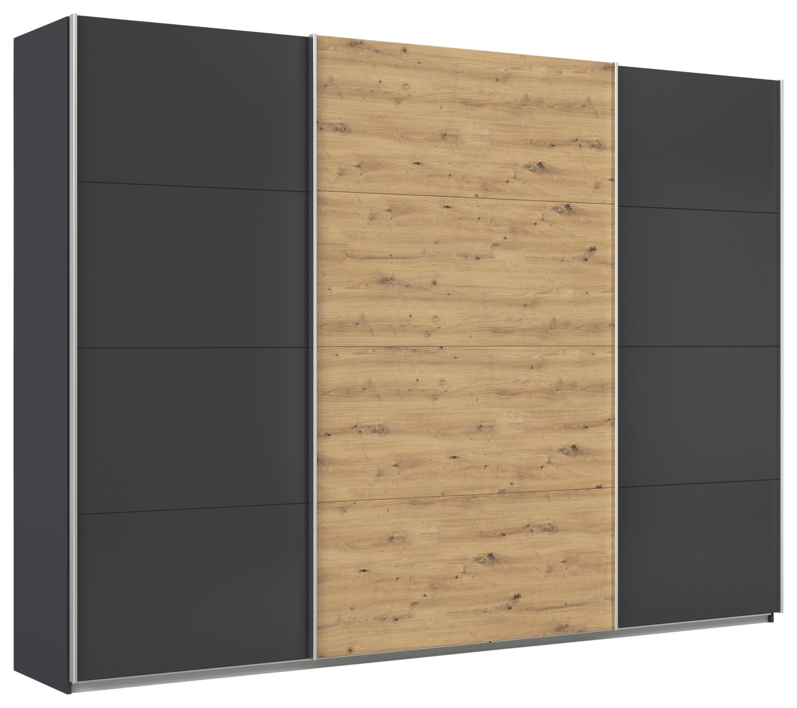 SCHWEBETÜRENSCHRANK  in Dunkelgrau, Eiche Artisan  - Dunkelgrau/Alufarben, KONVENTIONELL, Holzwerkstoff/Metall (315/210/62cm) - Xora