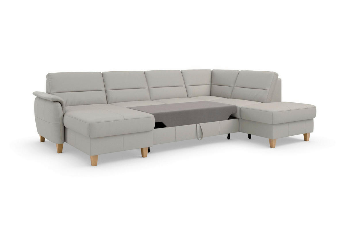 SEDACIA SÚPRAVA, textil, koža, svetlosivá - farba duba/svetlosivá, Basics, koža/drevo (163/308/212cm) - Sit & More