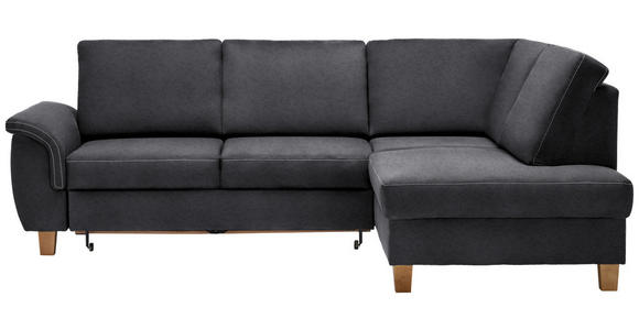 ECKSOFA in Flachgewebe Dunkelgrau  - Eichefarben/Dunkelgrau, Design, Holz/Textil (253/185cm) - Cantus