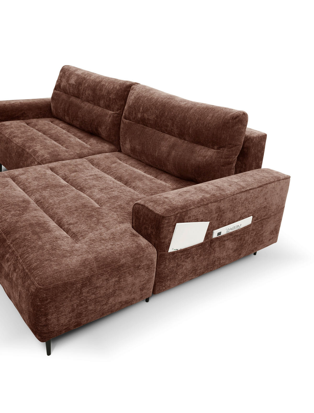 ECKSOFA PABLO Kupferfarben Struktur Rückenkissen, Bettkasten  - Schwarz/Kupferfarben, Design, Holz/Textil (260/160cm) - MID.YOU