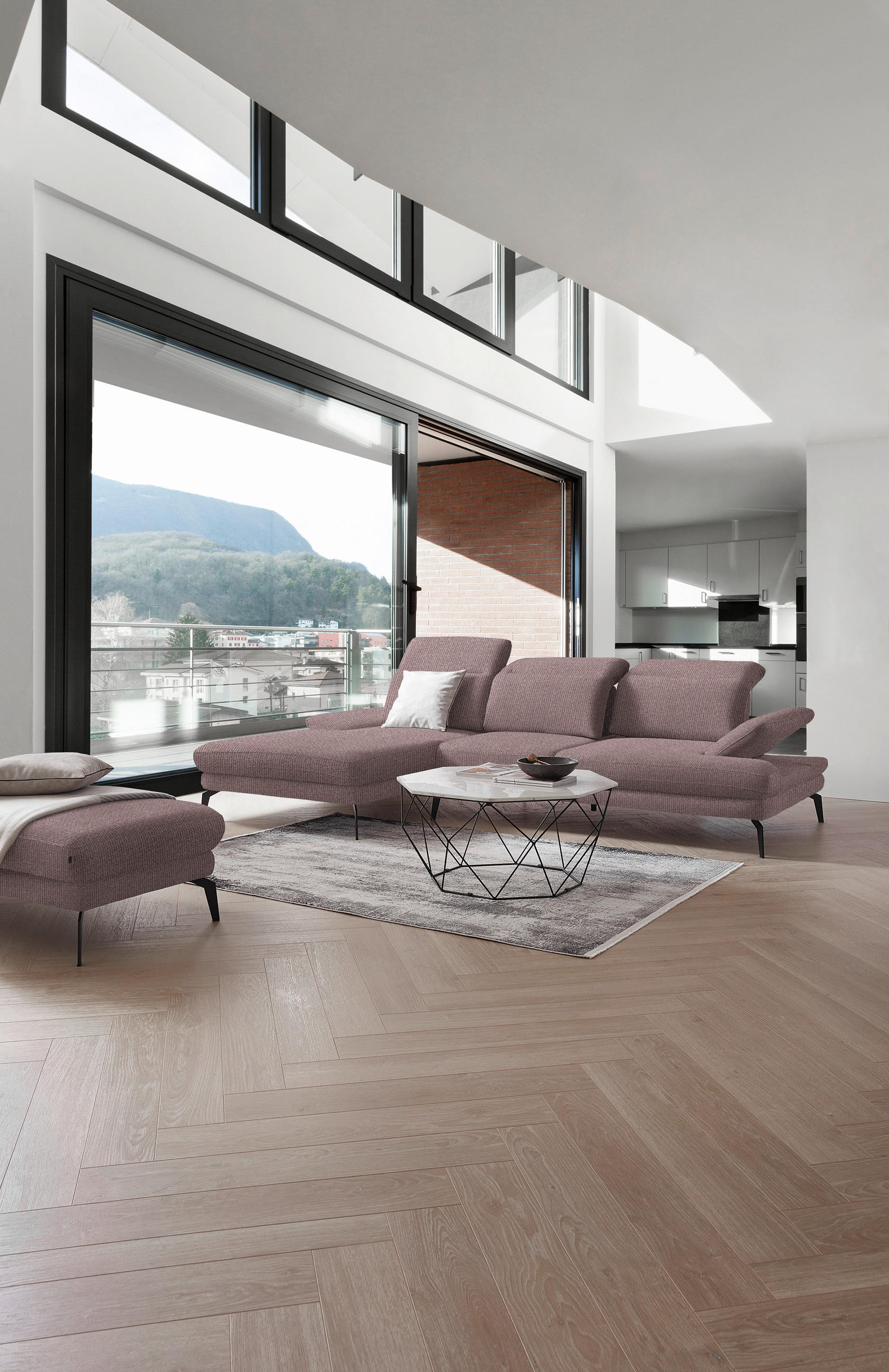 ECKSOFA in Webstoff Altrosa  - Schwarz/Altrosa, Design, Textil/Metall (180/289cm) - Stylife