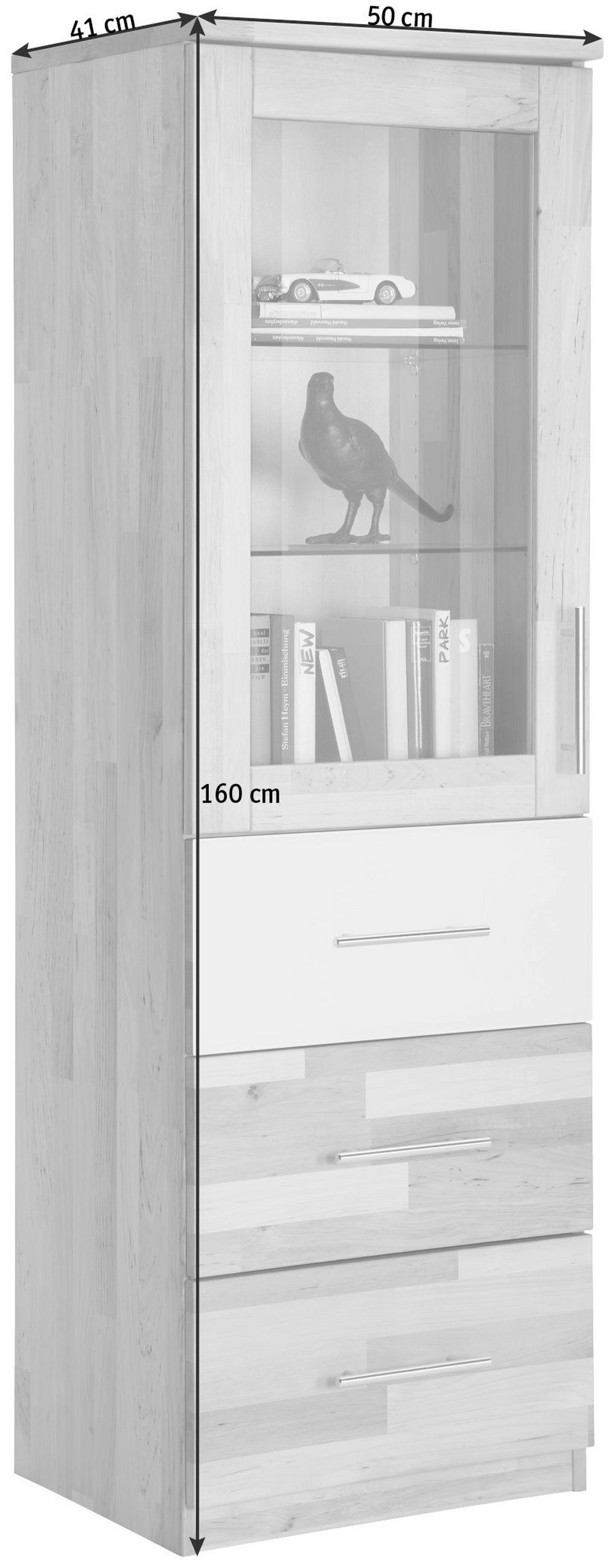 VITRINE in vollmassiv Erle Weiss, Erlefarben  - Chromfarben/Weiss, Natur, Glas/Holz (50/160/41cm) - Linea Natura