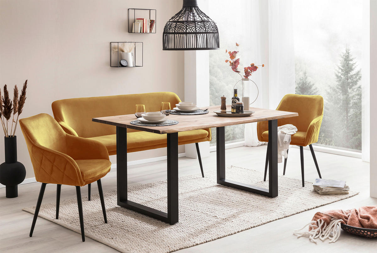 SITZBANK 160/85/61 cm Samt Senfgelb Metall  - Senfgelb/Schwarz, MODERN, Textil/Metall (160/85/61cm) - Livetastic