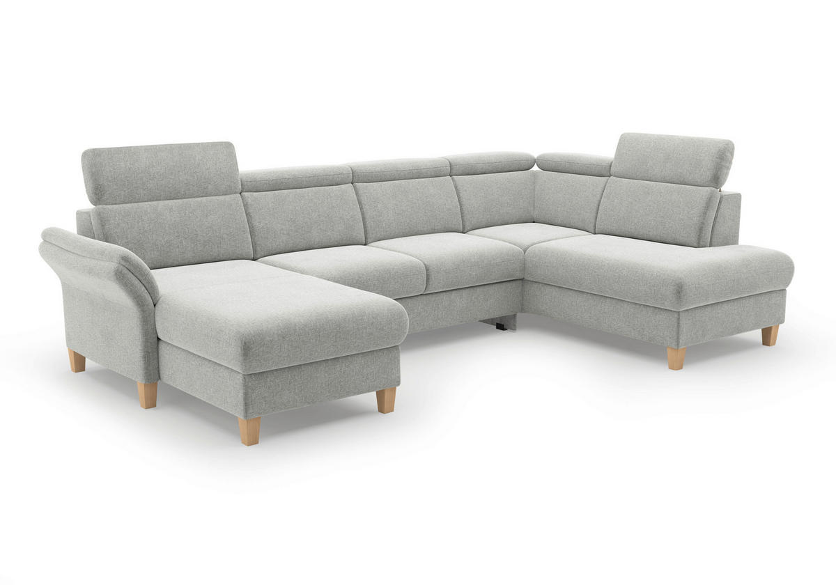 WOHNLANDSCHAFT GLENDALE E Hellgrau Flachgewebe  - Eichefarben/Hellgrau, KONVENTIONELL, Holz/Textil (166/321/193cm) - Sit & More