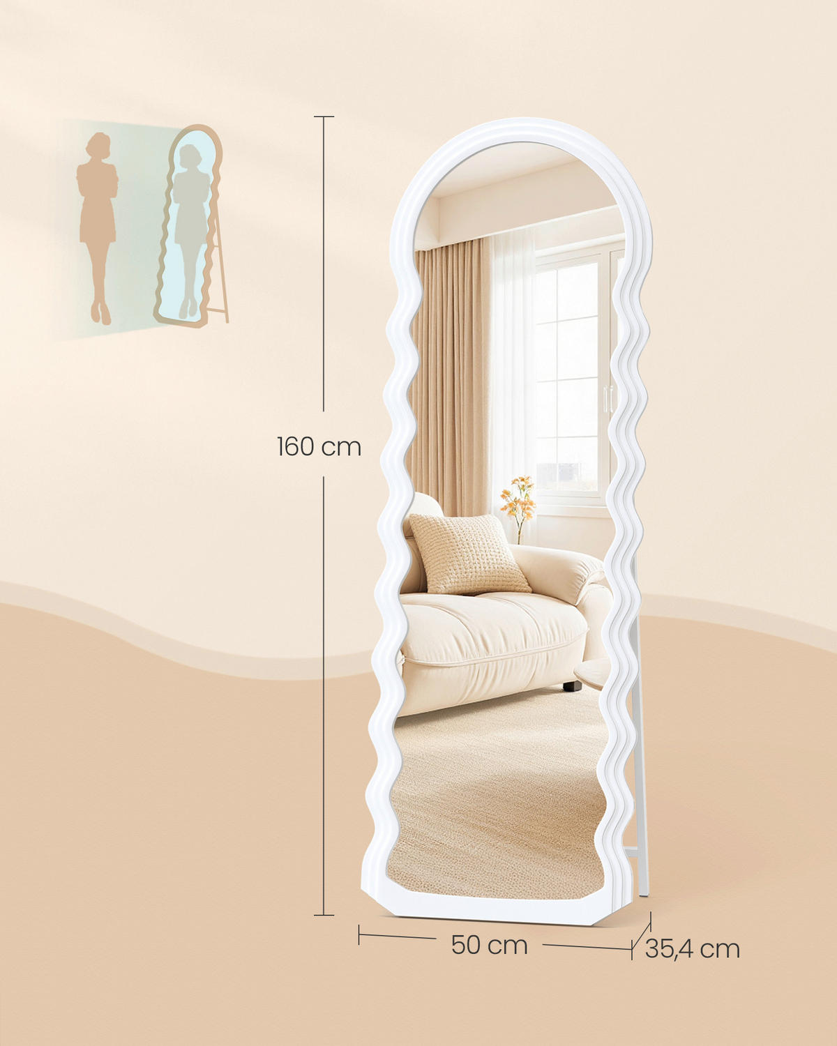 STANDSPIEGEL 50/160/35,4 cm  - Weiß, Trend, Glas/Holzwerkstoff (50/160/35,4cm) - Boxxx