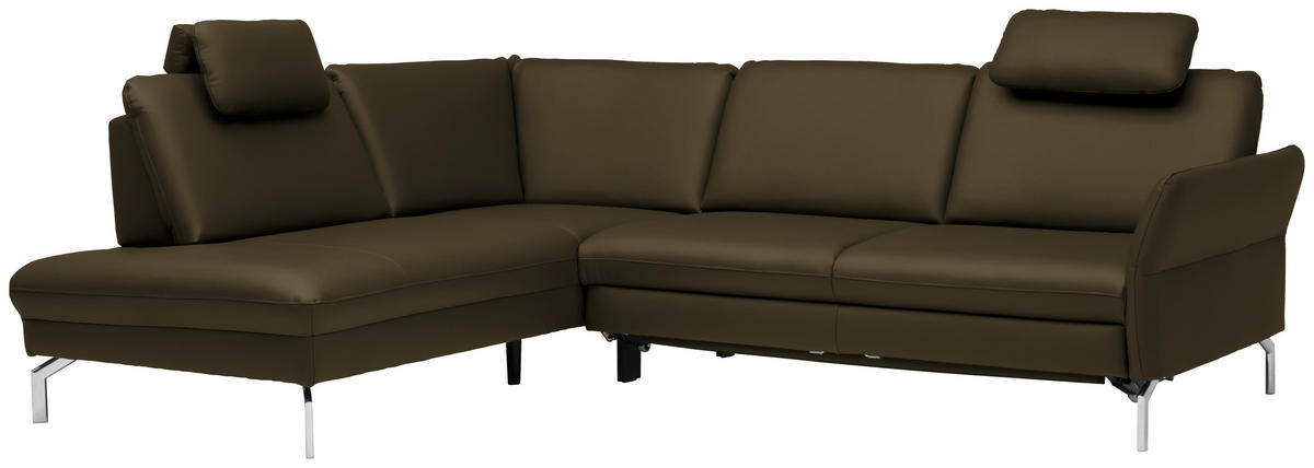 ECKSOFA in Echtleder Dunkelgrün  - Dunkelgrün/Alufarben, Konventionell, Leder/Metall (220/284cm) - Beldomo Premium
