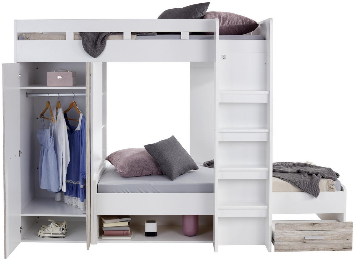 ETAGENBETT - Eichefarben/Weiß, KONVENTIONELL, Holzwerkstoff (90/200cm) - MID.YOU