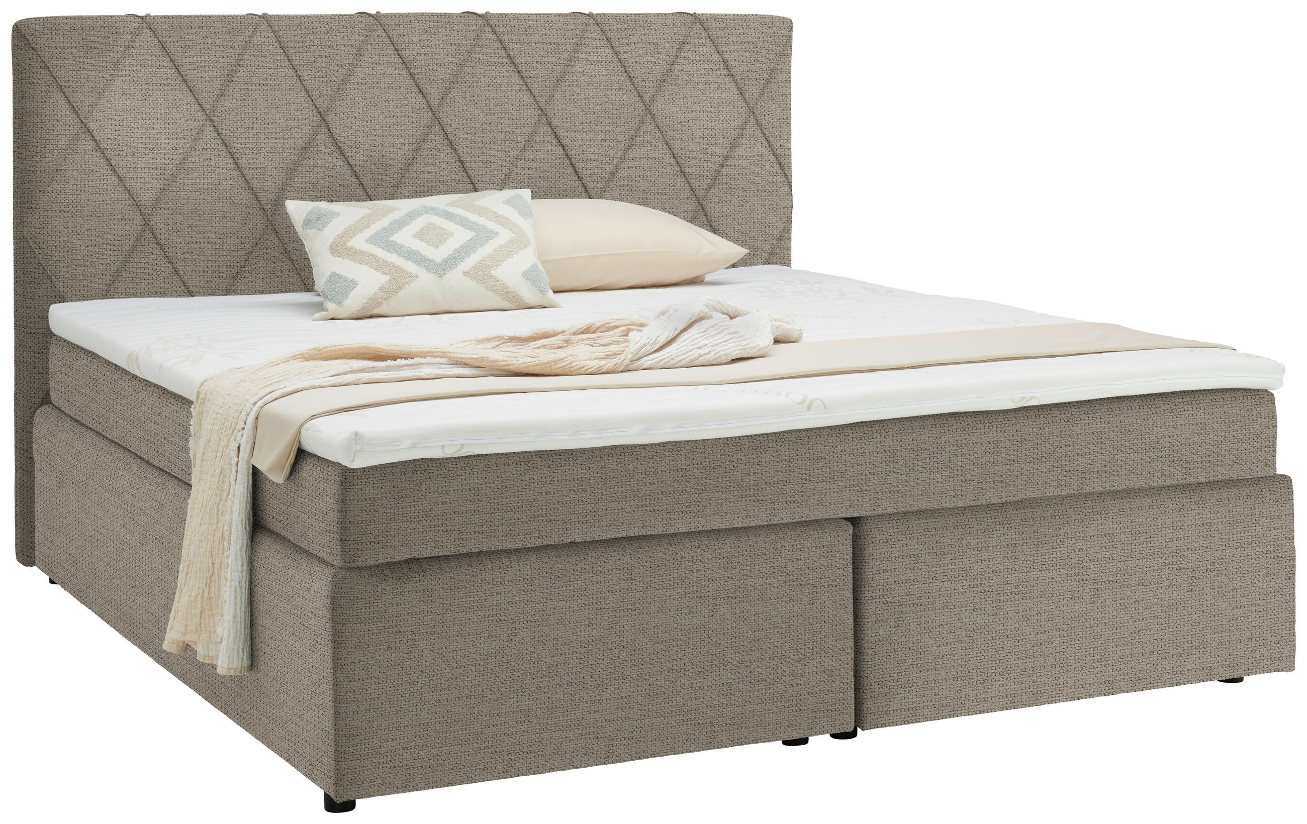 BOXSPRINGBETT 180/200 cm  in Beige  - Beige/Schwarz, Design, Kunststoff/Textil (180/200cm) - Xora