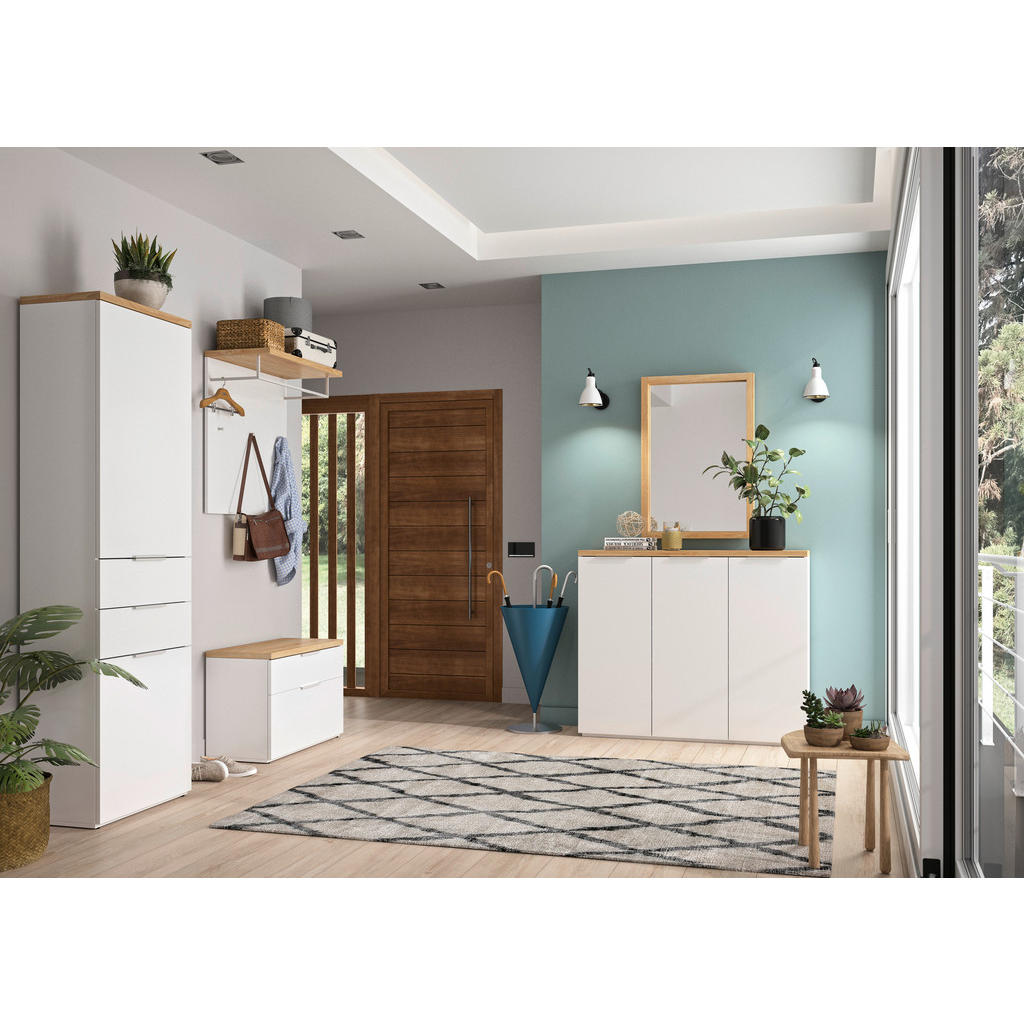 Thumbnail - Carryhome Garderobenpaneel, Eiche, Weiß Hochglanz, Holzwerkstoff, 82x71x35 cm, FSC Mix, Aufhängemöglichkeit, Garderobe, ...