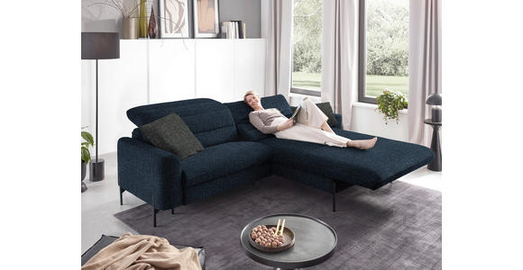 ECKSOFA in Flachgewebe Blau  - Blau/Schwarz, Design, Textil/Metall (252/191cm) - Dieter Knoll