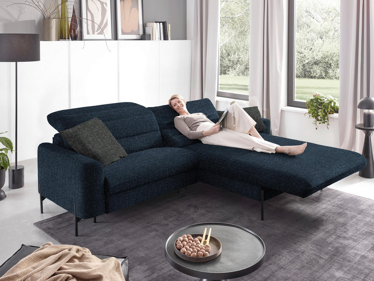 ECKSOFA in Flachgewebe Blau  - Blau/Schwarz, Design, Textil/Metall (252/191cm) - Dieter Knoll