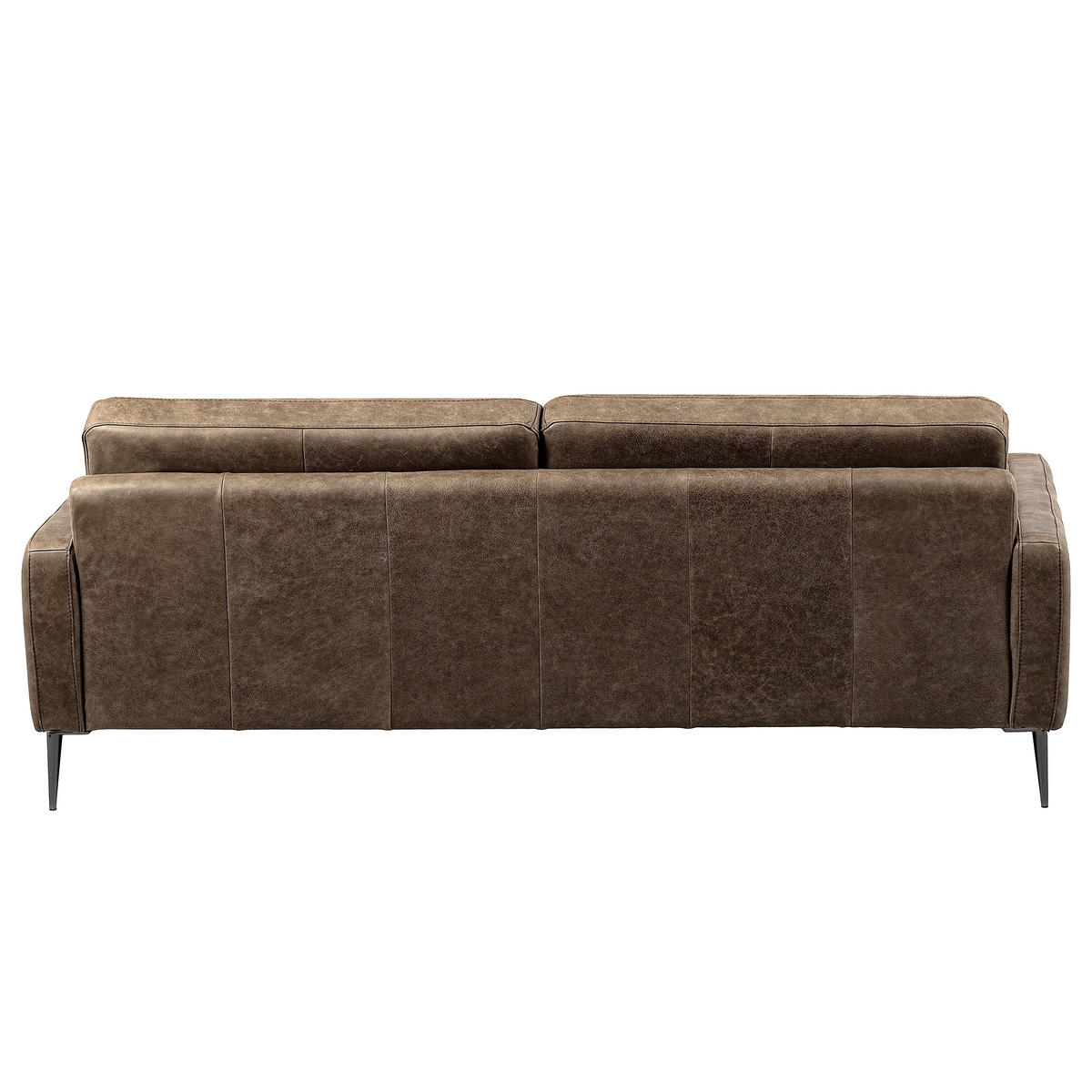 3,5-SITZER SPRING in Lederlook Echtleder Graubraun  - Graubraun/Schwarzchrom, Design, Leder/Textil (207/85/92cm) - Livetastic
