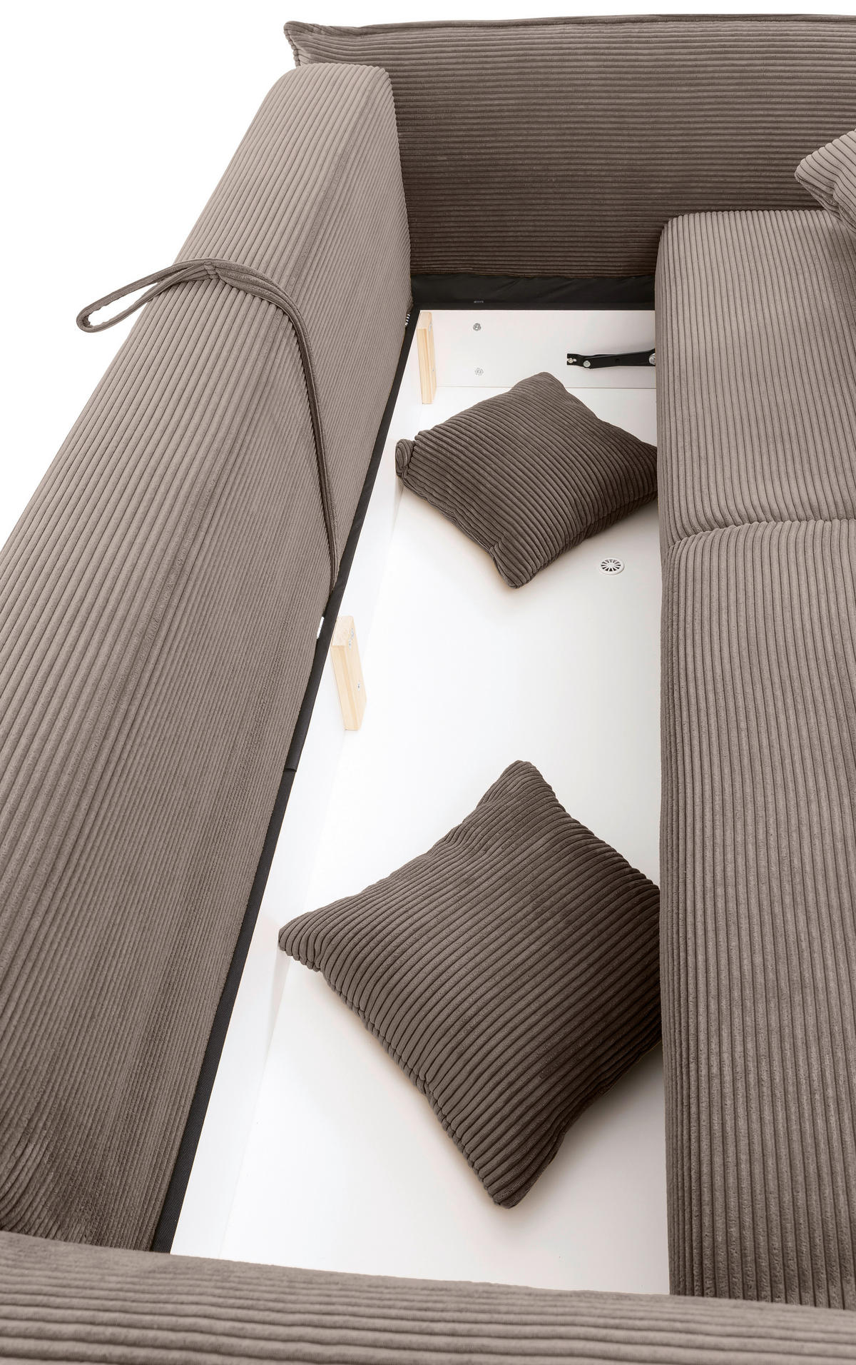 BIGSOFA in Cord Graubraun  - Chromfarben/Graubraun, Modern, Kunststoff/Textil (242/71/90/131cm) - Livetastic