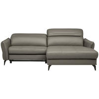 ECKSOFA 246/175 cm  in Echtleder Grau Bettkasten, Rücken echt, Relaxfunktion, Kopfteilverstellung  246/175 cm  - Schwarz/Grau, Design, Leder/Metall (246/175cm) - Celina Home