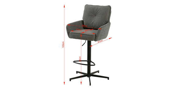 BARHOCKER Leinenoptik Grau, Schwarz Eisen Sitzfläche 360° drehbar, Stoffauswahl - Taupe/Schwarz, Design, Textil/Metall (58/103-123/61cm) - Novel