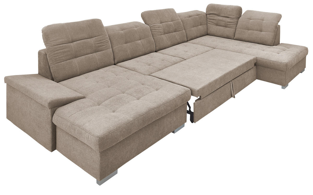 WOHNLANDSCHAFT in Mikrofaser Taupe  - Taupe/Chromfarben, Design, Kunststoff/Textil (169/330/212cm) - Livetastic
