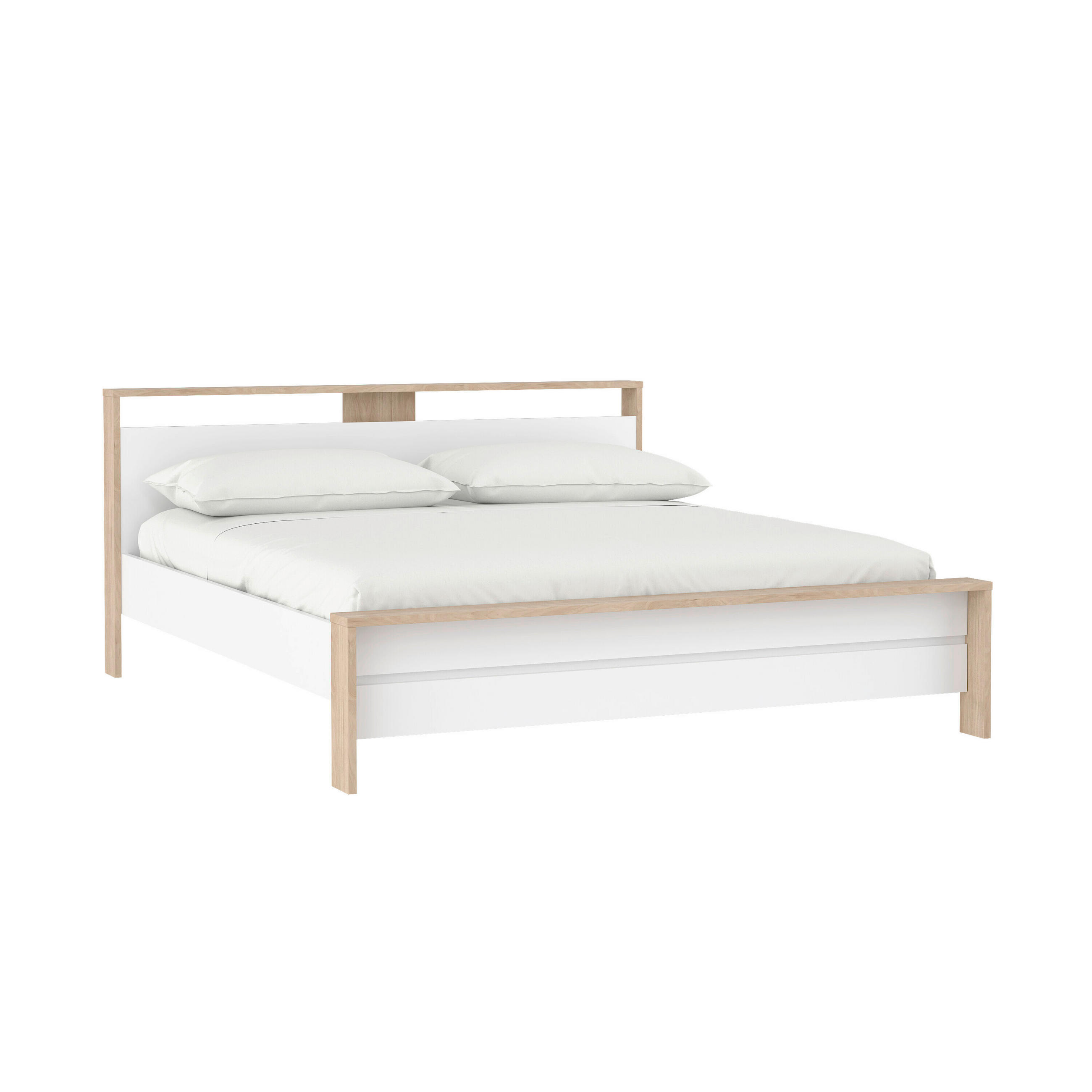 BETT 180/200 cm,  in Weiß, Eichefarben,  - Eichefarben/Weiß, KONVENTIONELL (180/200cm) - Boxxx