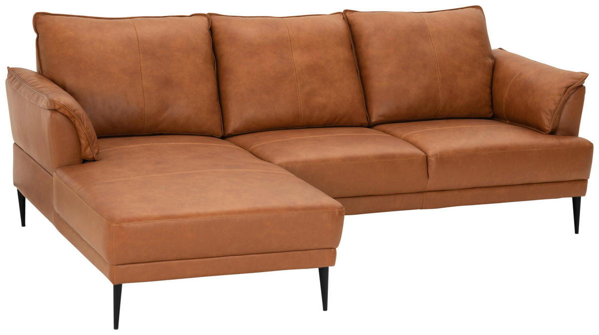 HÖRNSOFFA i äkta läder rostfärgad  - svart/rostfärgad, Design, metall/läder (153/233cm) - Livetastic