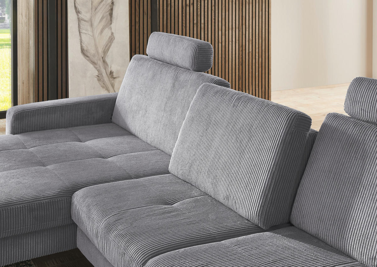 ECKSOFA in Cord Anthrazit  - Anthrazit/Schwarz, Modern, Textil/Metall (177/302cm) - Beldomo Style