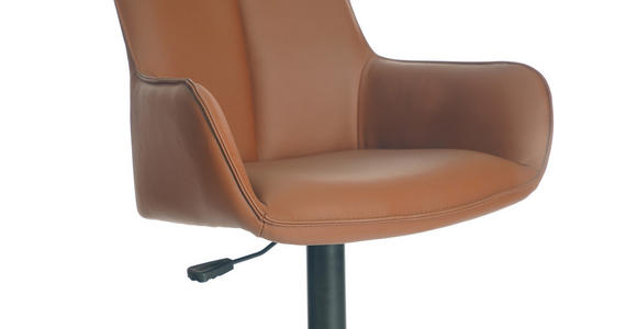 BARHOCKER Echtleder Schwarz, Cognac Eisen Lederauswahl, Sitzfläche 360° drehbar, automatische Rückholfunktion - Cognac/Schwarz, Design, Leder/Metall (54/92-112/55cm) - Novel