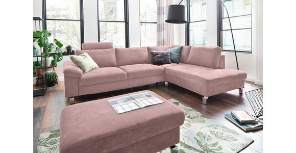 ECKSOFA in Velours Rosa  - Chromfarben/Rosa, Design, Textil/Metall (281/200cm) - Hom`in