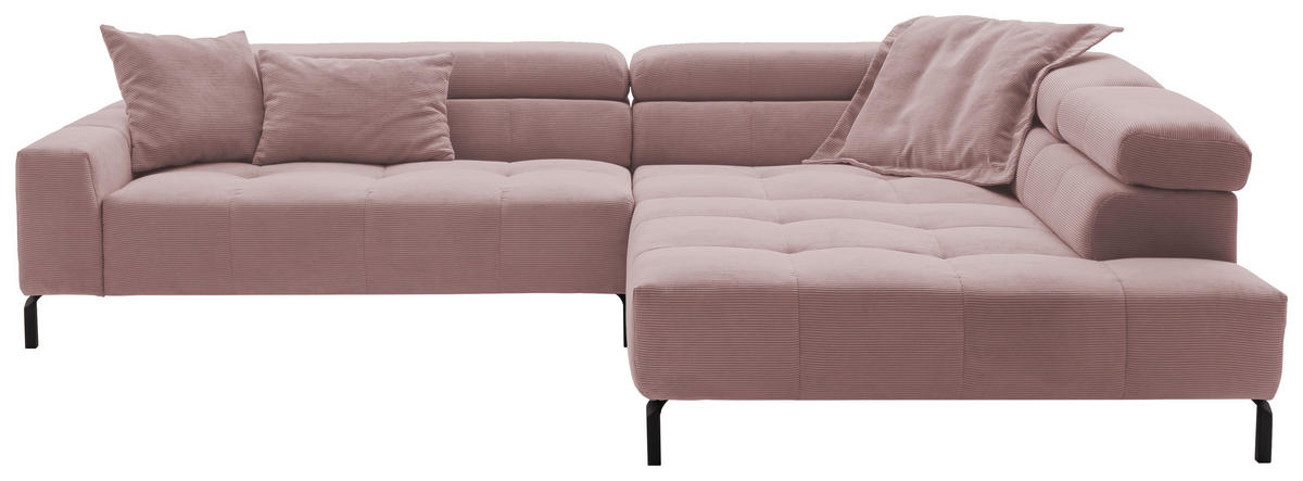 ECKSOFA in Feincord Altrosa  - Schwarz/Altrosa, Konventionell, Textil/Metall (311/219cm) - Hom`in