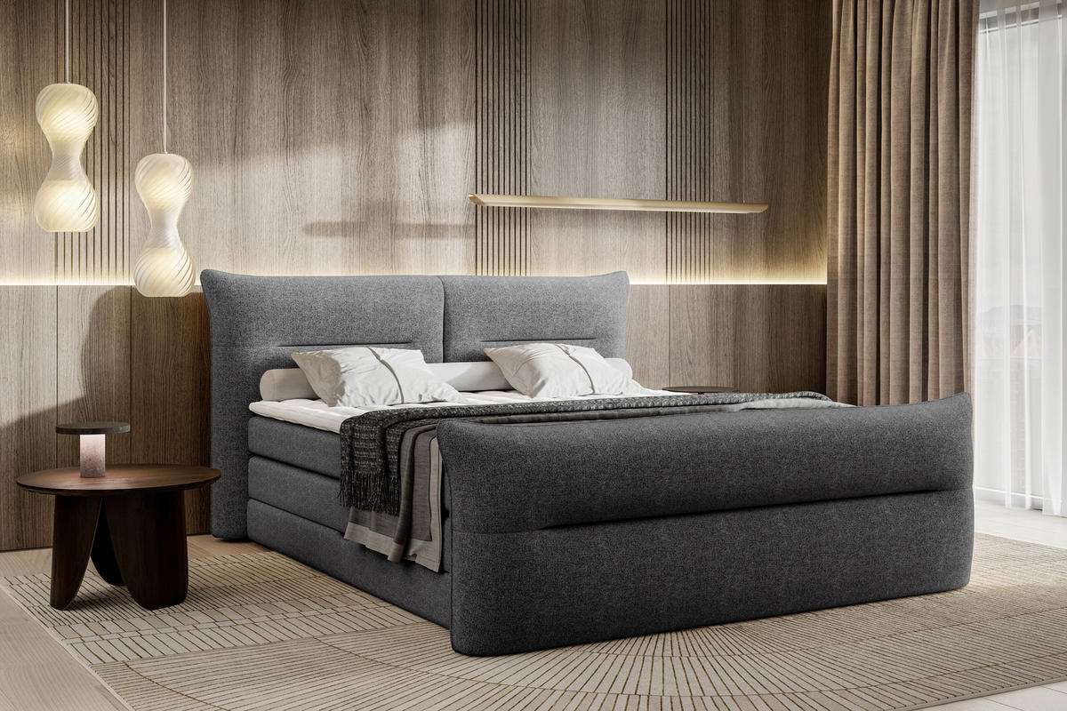 BOXSPRINGBETT 180/200 cm  in Anthrazit  - Anthrazit/Schwarz, Design, Kunststoff/Textil (180/200cm) - Chameo