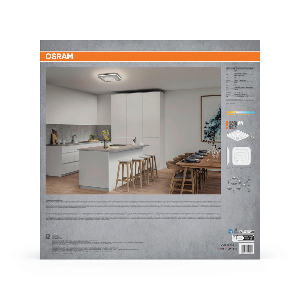 LED-DECKENLEUCHTE Orbis Spiral 50,5/50,5/5,6 cm   - Grau, Design, Kunststoff/Metall (50,5/50,5/5,6cm) - Osram