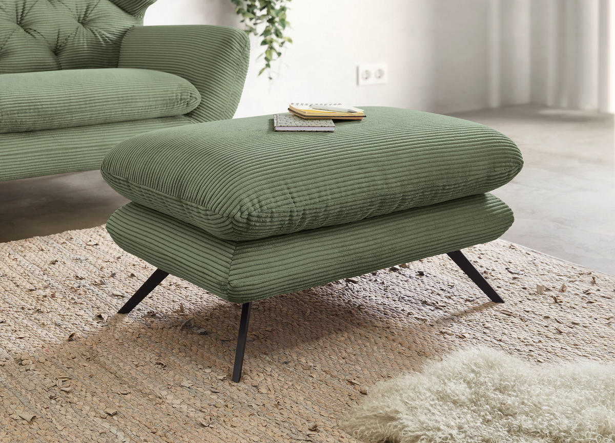 HOCKER Cord Grün  - Schwarz/Grün, MODERN, Textil/Metall (90/45/60cm) - Pure Home Lifestyle
