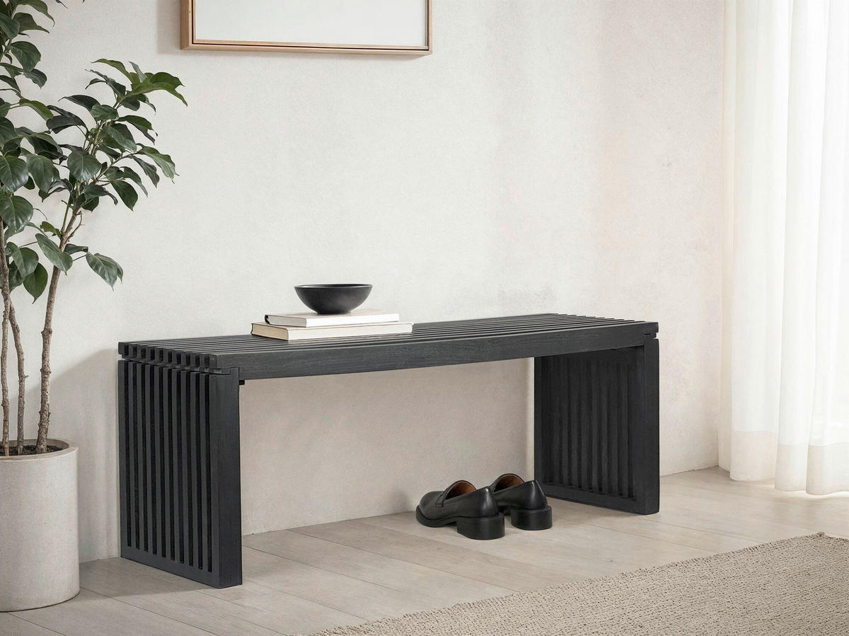 SITZBANK 120/45/35 cm Schwarz Akazie massiv  - Schwarz, Design, Holz (120/45/35cm) - MID.YOU