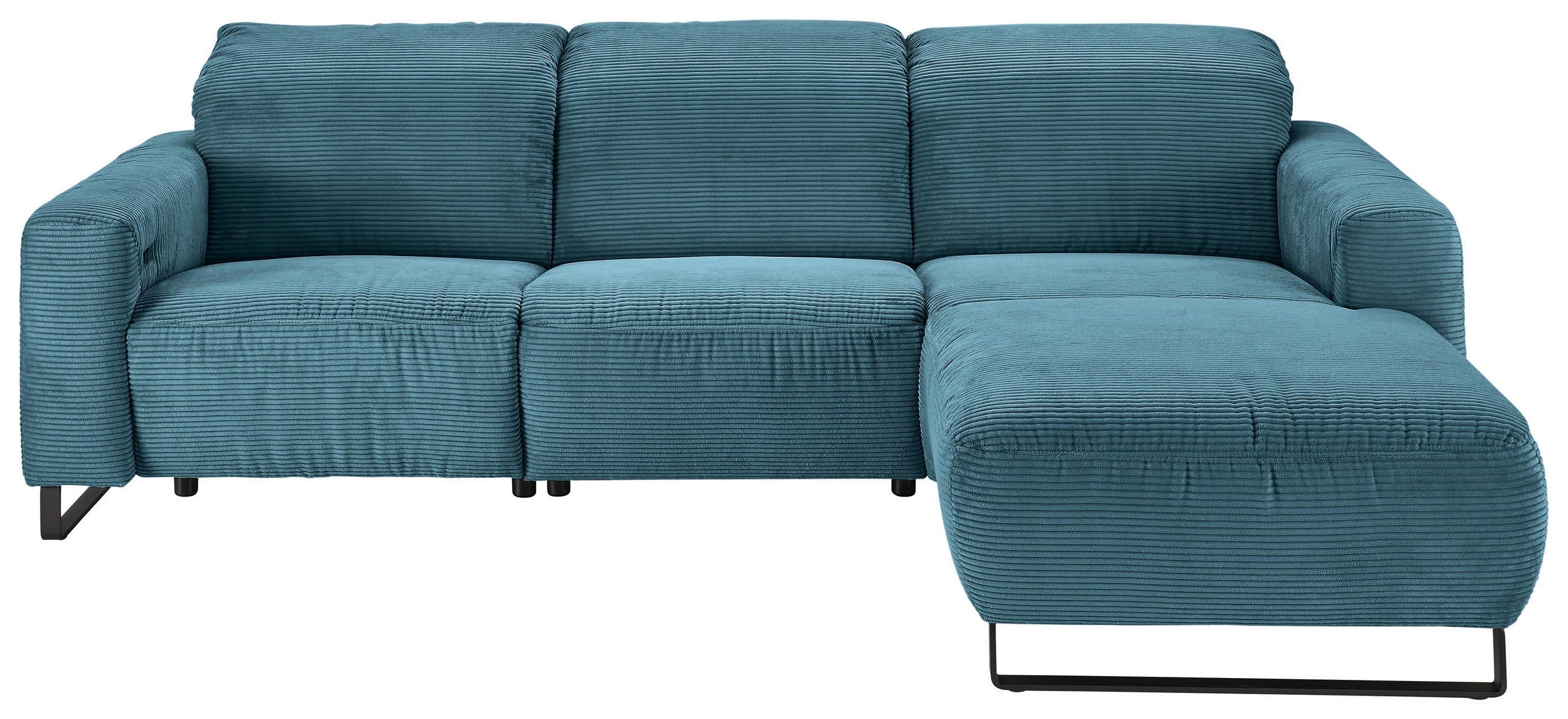 ECKSOFA Petrol Cord Rücken echt, Relaxfunktion, Kopfteilverstellung  - Petrol/Schwarz, KONVENTIONELL, Textil/Metall (266/180cm) - Hom`in