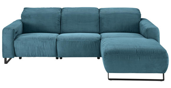 ECKSOFA Petrol Cord Rücken echt, Relaxfunktion, Kopfteilverstellung  - Petrol/Schwarz, KONVENTIONELL, Textil/Metall (266/180cm) - Hom`in