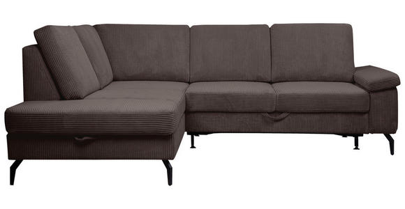 ECKSOFA Dunkelbraun Velours Bettkasten, Sitzvorzug  - Dunkelbraun/Schwarz, KONVENTIONELL, Textil/Metall (206/253cm) - Venda