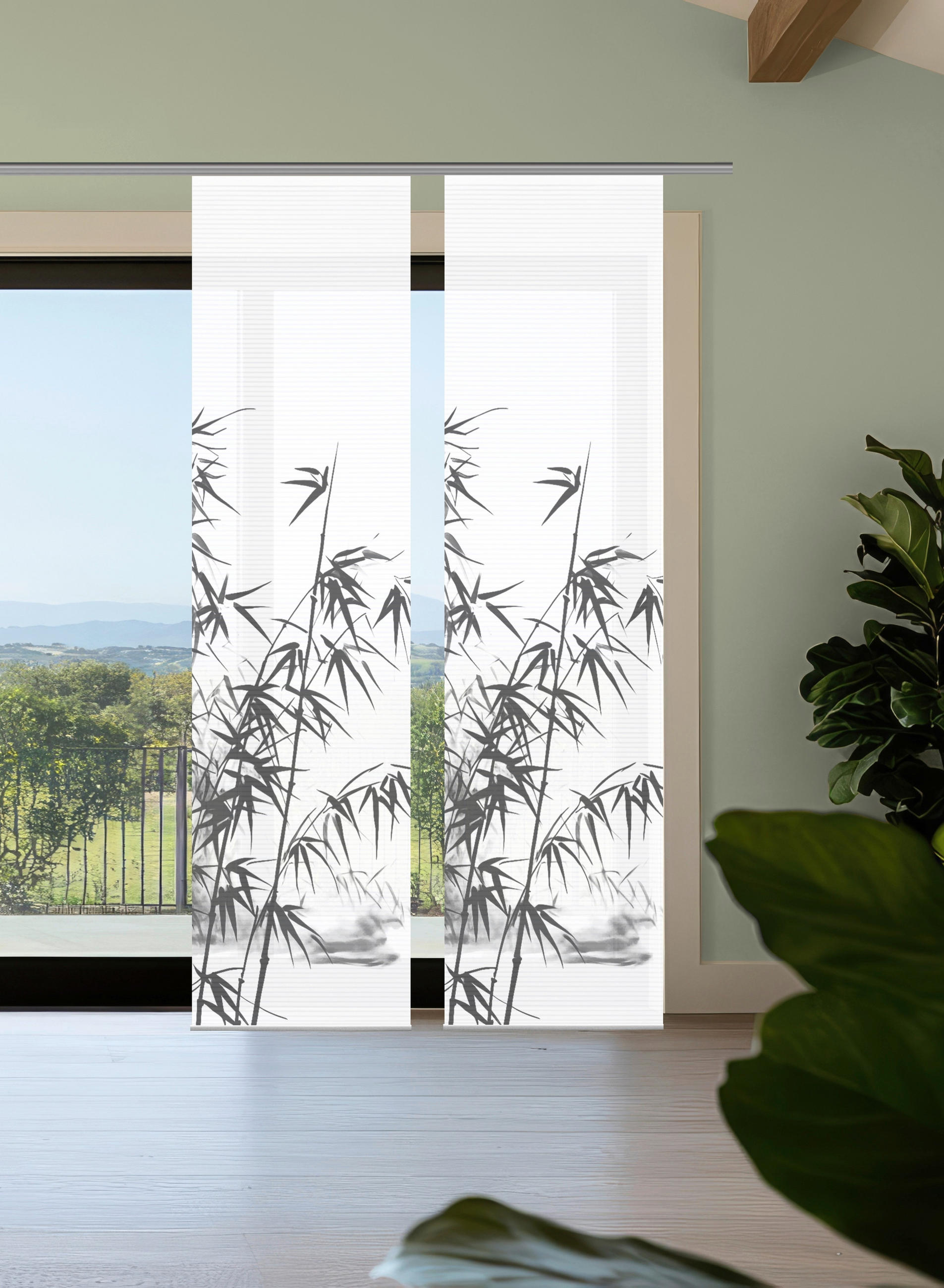 FLÄCHENVORHANG  2 Stück  halbtransparent  60/245 cm   - Grau Hochglanz/Weiß, Natur, Textil (60/245cm)
