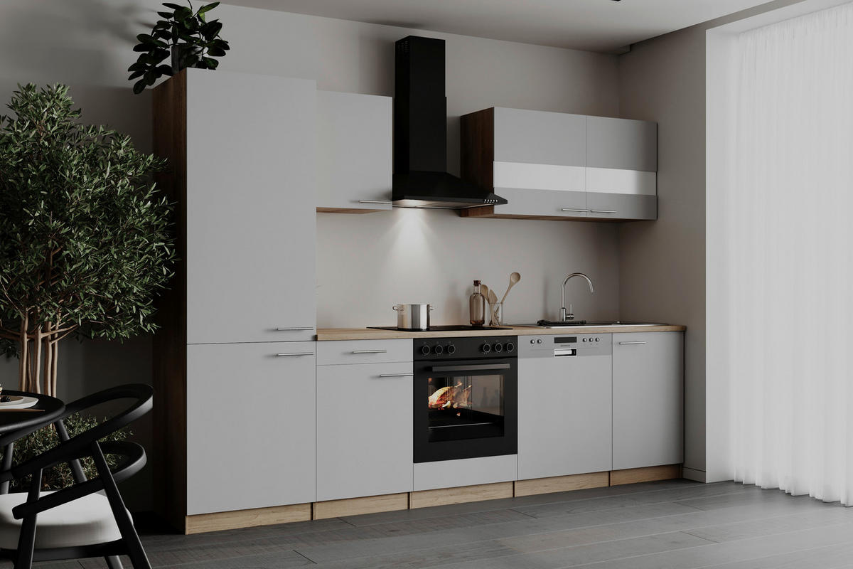 KÜCHENBLOCK 280 cm   in Weiß  - Edelstahlfarben/Eichefarben, Basics, Holzwerkstoff/Metall (280cm) - Respekta