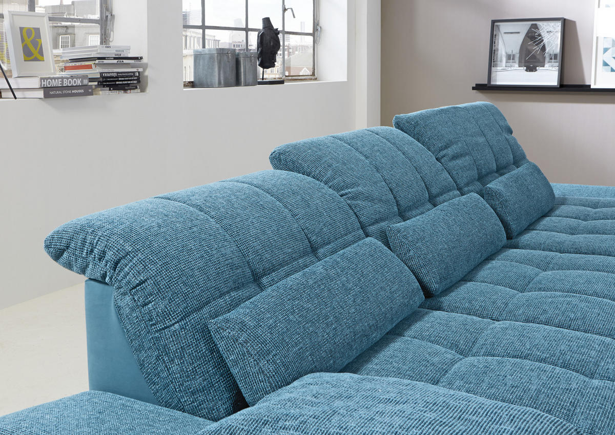 WOHNLANDSCHAFT in Flachgewebe Türkis, Petrol  - Türkis/Chromfarben, Design, Kunststoff/Textil (204/341cm) - Xora