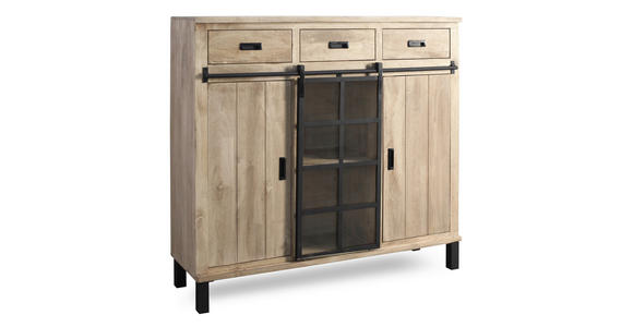 HIGHBOARD  148/135/42 cm 3 Schublade(n)  - Graubraun/Schwarz, LIFESTYLE, Glas/Holz (148/135/42cm) - Landscape