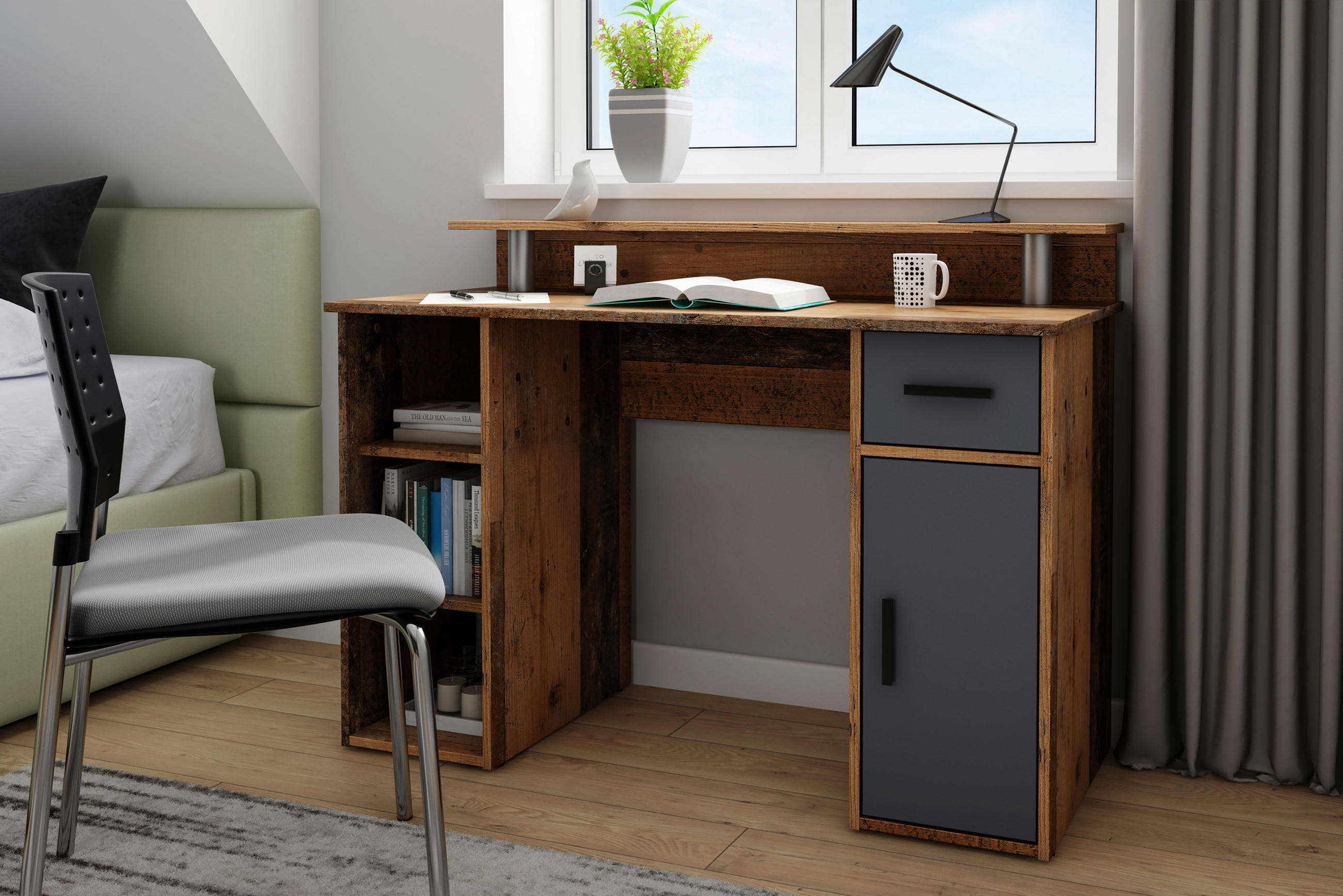 SCHREIBTISCH 120/88/55 cm  in Alteiche  - Alteiche/Anthrazit, MODERN, Holzwerkstoff/Kunststoff (120/88/55cm) - MID.YOU